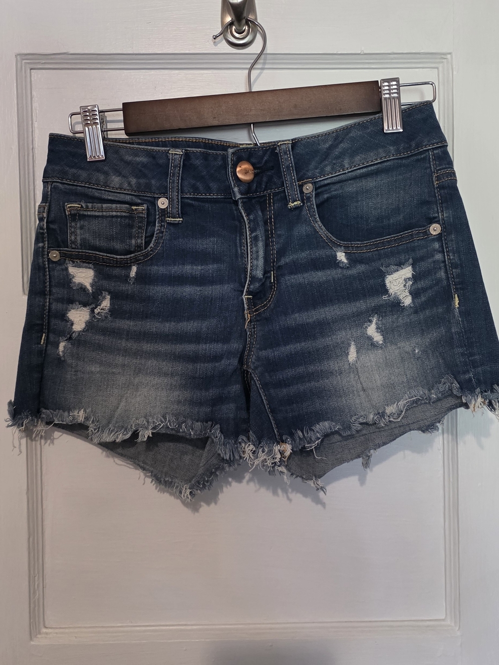 American Eagle Outfitters Dark Blue Distressed Denim Shorts